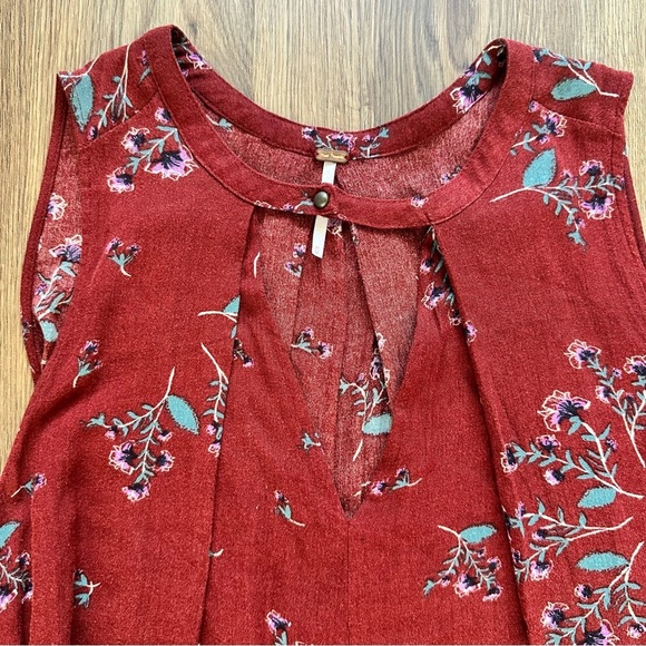 Free People Medium Tree Swing Tunic Red Floral Dress Flowy Boho Top Sleeveless - Picture 3 of 8
